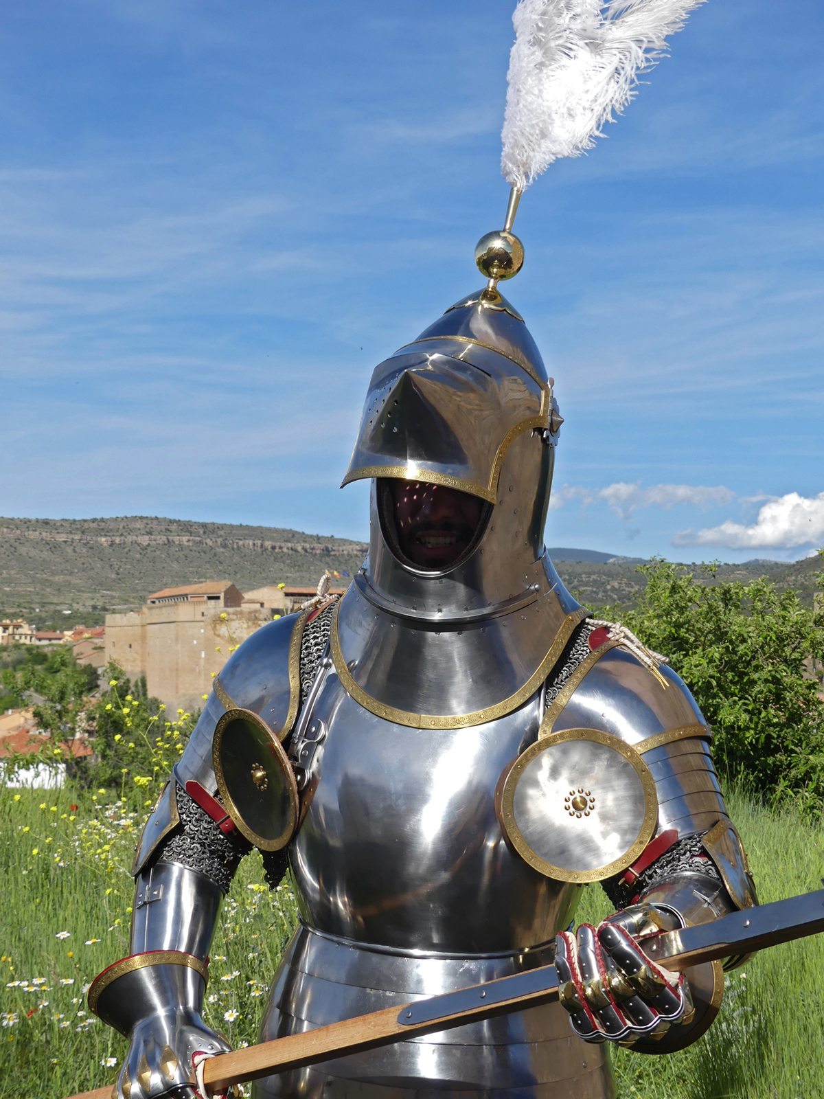 Armour for the beginning of the XV century mainly inspired by depictions from the Altar of St. George of the Valencian school, circa 1410. Spanish armour reproducted from medieval art, worn by my Spanish customer on Spanish soil - it's a wonderful compilation of circumstances, which bring history back to life.