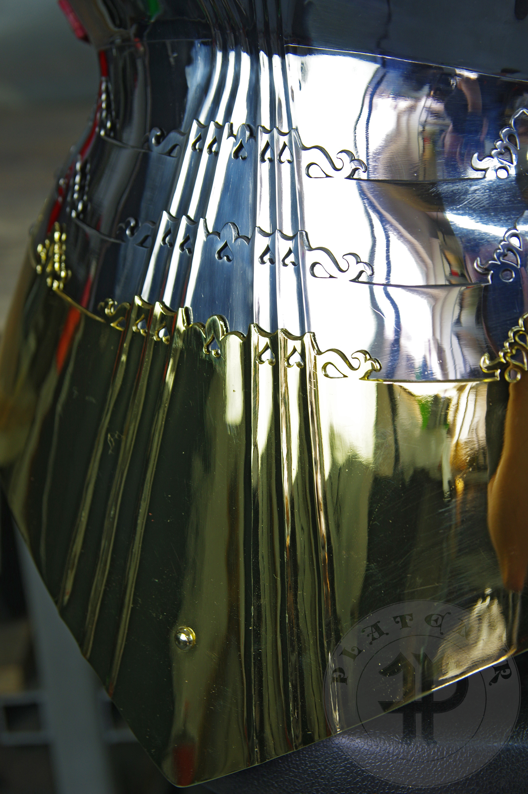 The high gothic set circa 1480-1485 in Helmschmied style consists of sallet, bevor and cuirass. They are made of steel in various thickness: 2 mm; 1,5 mm and 1,2 mm and heat hardened and tempered up to 42 HRC for cuirass with bevor and 38 HRC for sallet. The visor, lower lames and tassets are brass gilded. I also crafted handmade steel buckles for this set. Overall it involved around 850 of work hours to make it.